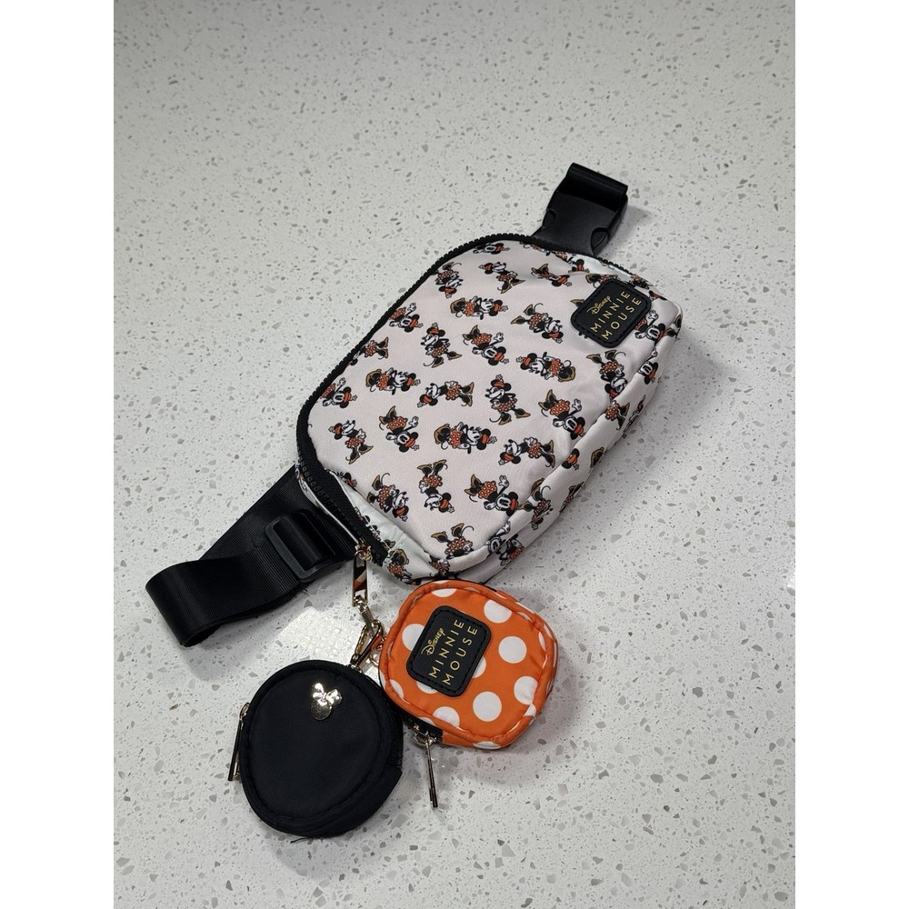 Disney Minnie Mouse Small Belt Bag with Coin Purses, White Black Orange